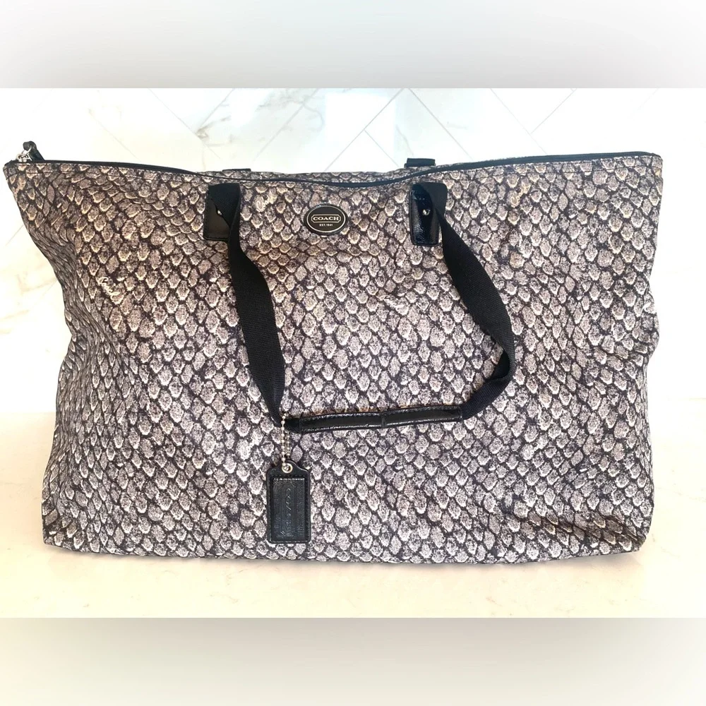 Coach Snake Print Weekender Packable Tote and Large Pouch Set in Gunmetal - Picture 8 of 15